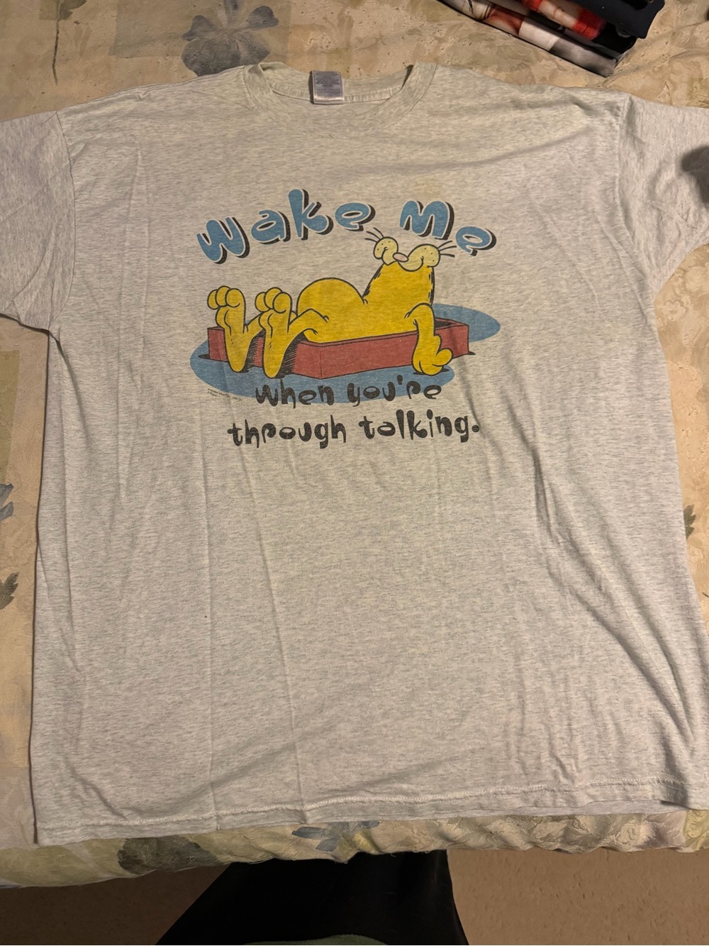 Vintage  Garfield Graphic Quote Crew Neck Gray  T-Shirt Size XL